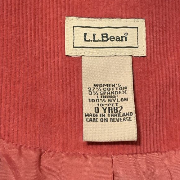 L.L. Bean Women's Corduroy Pink Coral Nylon Button Blazer With Pockets Size 18P - Picture 3 of 5